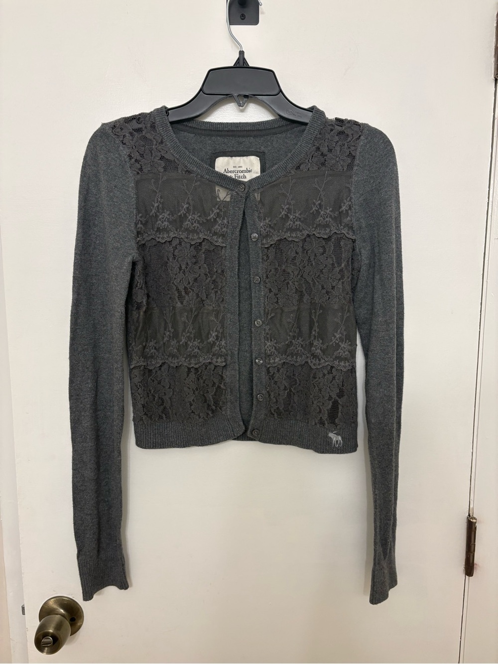 VTG Y2K Abercrombie & Fitch Gray Lace Overlay Crop Cardigan Sweater M